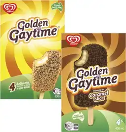Coles Streets Golden Gaytime Sticks 4 Pack 400mL offer