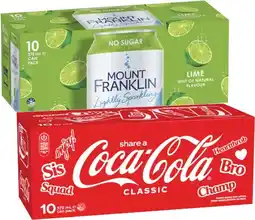 Coles Coca-Cola, Fanta or Sprite Soft Drink or Mt Franklin Sparkling Water 10x375mL offer