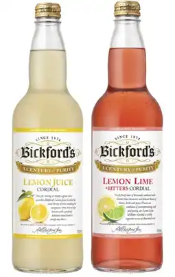 Coles Bickford's Cordial 750mL offer