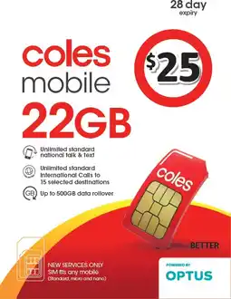 Coles Coles Mobile $25 Prepaid SIM offer