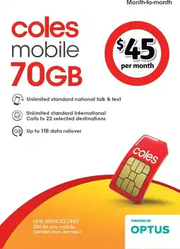 Coles Coles Mobile $45 Month-to-Month SIM offer