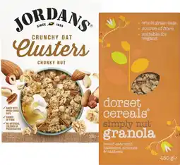Coles Jordans Granola or Oat Clusters 500g-750g or Dorset Granola or Muesli 450g offer