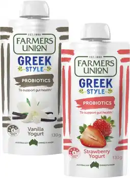 Coles Farmers Union Greek Style Yogurt Pouch 130g offer