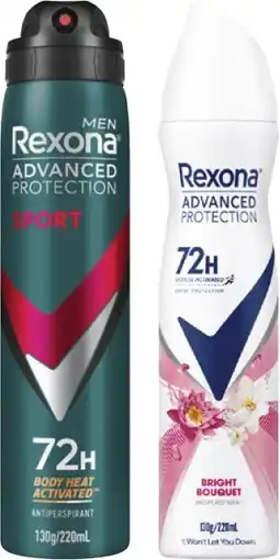 Coles Rexona Advanced 72hr Antiperspirant Aerosol Deodorant 220mL offer
