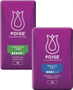 Coles Poise Continence Pads Regular 16 Pack or Extra Plus 10 Pack offer