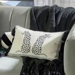 Pillow Talk Tanzi Leopard Embroidered Velvet Oblong Cushion by M.U.S.E offer