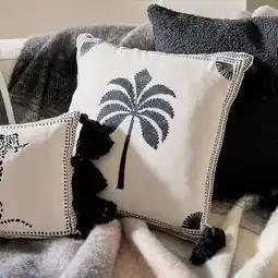 Pillow Talk Tanzi Palm Embroidered Velvet Square Cushion by M.U.S.E offer