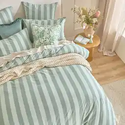 Pillow Talk Milah Teal Stripe Quilt Cover Set by Habitat offer