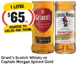 IGA Grant's Scotch Whisky or Captain Morgan Spiced Gold offer