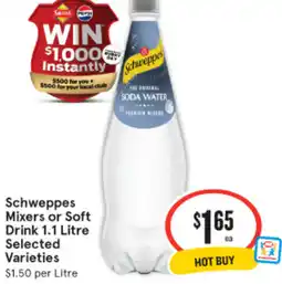 IGA Schweppes Mixers or Soft Drink offer