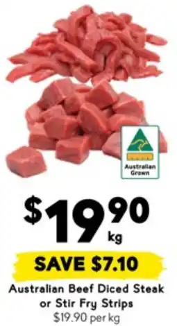 Drakes Australian Beef Diced Steak or Stir Fry Strips offer