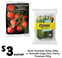 Drakes South Australian Qukes 250g or Australian Sugar Plum Cherry Tomatoes offer