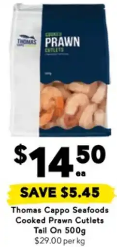Drakes Thomas Cappo Seafoods Cooked Prawn Cutlets Tail On offer