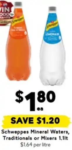 Drakes Schweppes Mineral Waters, Traditionals or Mixers offer