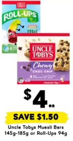 Drakes Uncle Tobys Muesli Bars or Roll-Ups offer