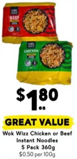 Drakes Wok Wizz Chicken or Beef Instant Noodles offer