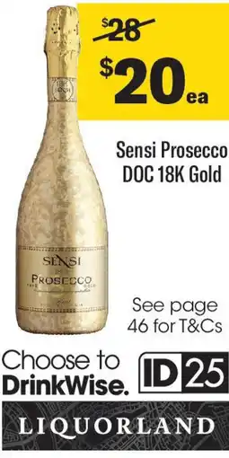 Coles Sensi Prosecco DOC 18K Gold offer