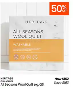Myer All seasons wool quilt australian wool washable offer