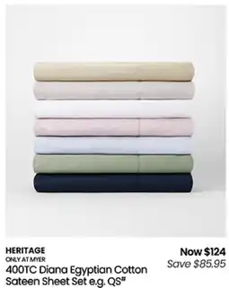 Myer Diana Egyptian Cotton Sateen Sheet Set e.g. QS* offer