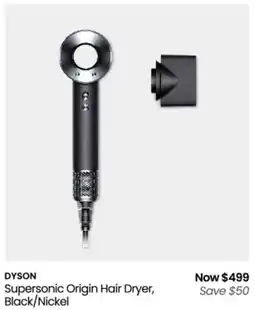 Myer Supersonic Origin Hair Dryer, Black/Nickel offer