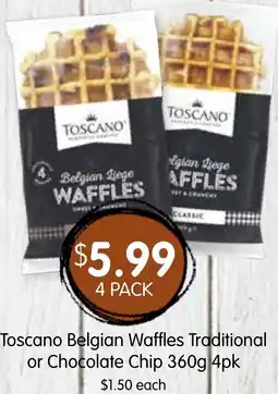 Spudshed Toscano Belgian Waffles Traditional or Chocolate Chip offer