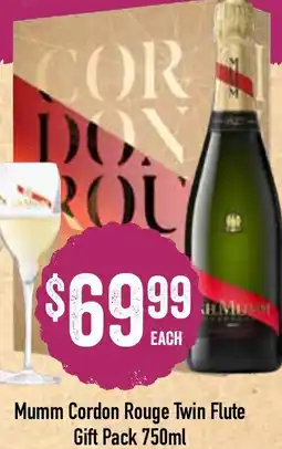 Spudshed Mumm Cordon Rouge Twin Flute Gift Pack offer