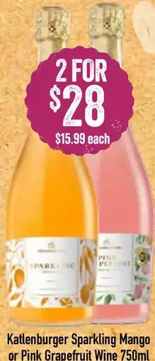 Spudshed Katlenburger Sparkling Mango or Pink Grapefruit Wine offer