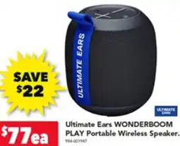Harvey Norman Ultimate ears wonderboom play portable wireless speaker. $88ea offer