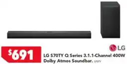 Harvey Norman LG 570TY Q Series 3.1.1-Channel 400W Dolby Atmos Soundbar. STOTY offer