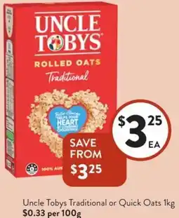 Foodworks Uncle Tobys Traditional or Quick Oats offer