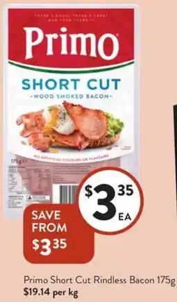Foodworks Primo Short Cut Rindless Bacon offer