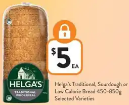Foodworks Helga's Traditional, Sourdough or Low Calorie Bread offer