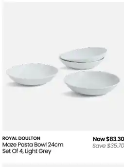 Myer Maze pasta bowl 24cm set of 4, light grey offer