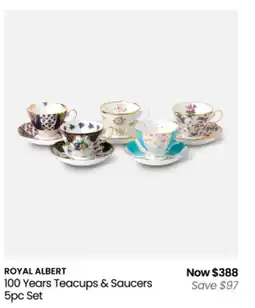 Myer 100 years teacups & saucers 5pc set offer