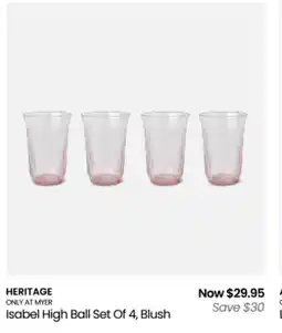 Myer Isabel high ball set of 4, blush offer