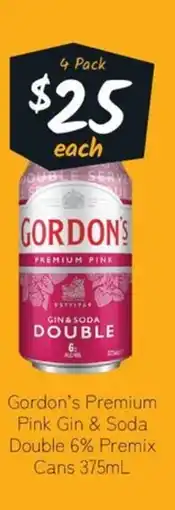 Cellarbrations Gordon's premium pink gin & soda double 6% premix cans offer