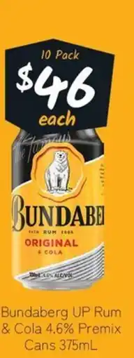 Cellarbrations Bundaberg up rum & cola 4.6% premix cans offer