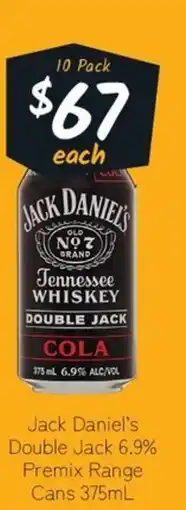 Cellarbrations Jack daniel's double jack 6.9% premix range cans offer