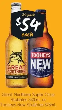 Cellarbrations Great Northern Super Crisp Stubbies or Tooheys New Stubbies offer