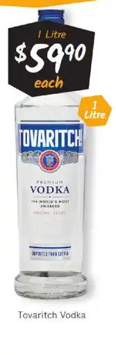 Cellarbrations Tovaritch Vodka offer