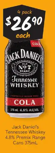 Cellarbrations Jack daniel's tennessee whiskey 4.8% premix range cans offer