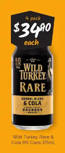 Cellarbrations Wild turkey rare & cola 8% cans offer