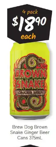 Cellarbrations Brew dog brown snake ginger beer cans offer