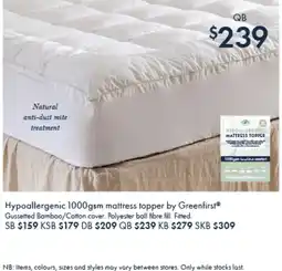 Pillow Talk Hypoallergenic mattress topper offer