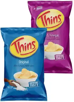 IGA Thins Chips 150‑175g or Thins Onion Rings 85g Selected Varieties offer