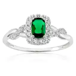 Shiels Sterling Silver Created Emerald and Zirconia Ring offer