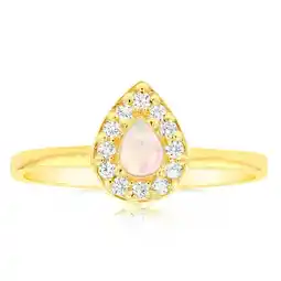Shiels Gold Plated Sterling Silver Pear Created Opal White Cubic Zircornia Ring offer