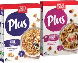 IGA Uncle Tobys Plus Cereal 620‑705g Selected Varieties offer