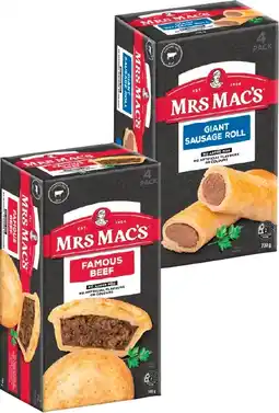 IGA Mrs Mac’s Pies or Giant Sausage Roll 4 Pack Selected Varieties offer