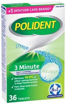 IGA Polident 3 Minute Daily Dentures Cleanser Tablets 36 Pack offer
